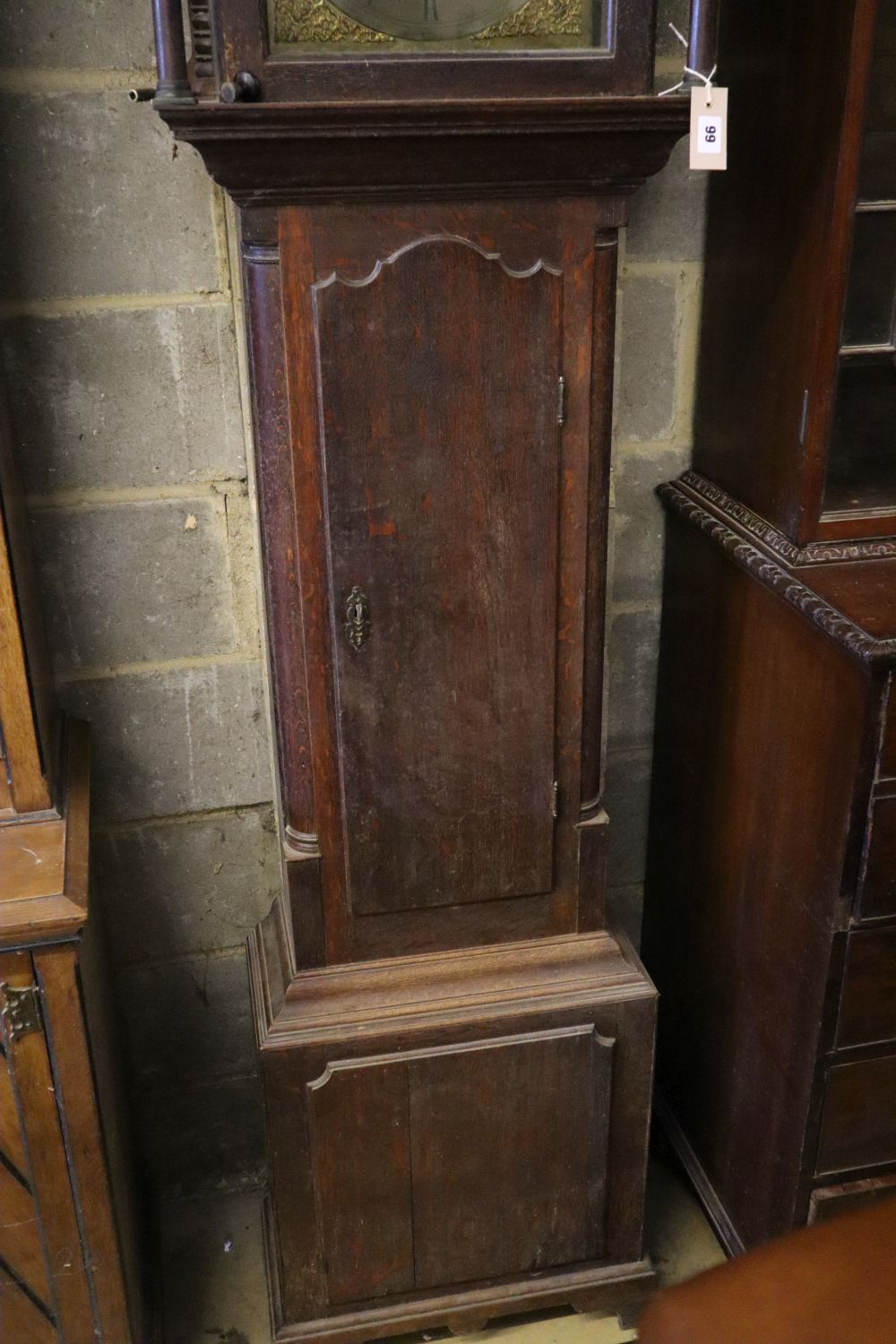 John Gibson, London. A late 18th century oak cased eight day longcase clock, height 228cm